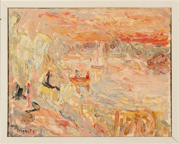 Landscape with lake by Kurt Prignitz, Circa 1950s