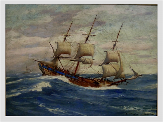a privateer on rough sea by Charles Rosner