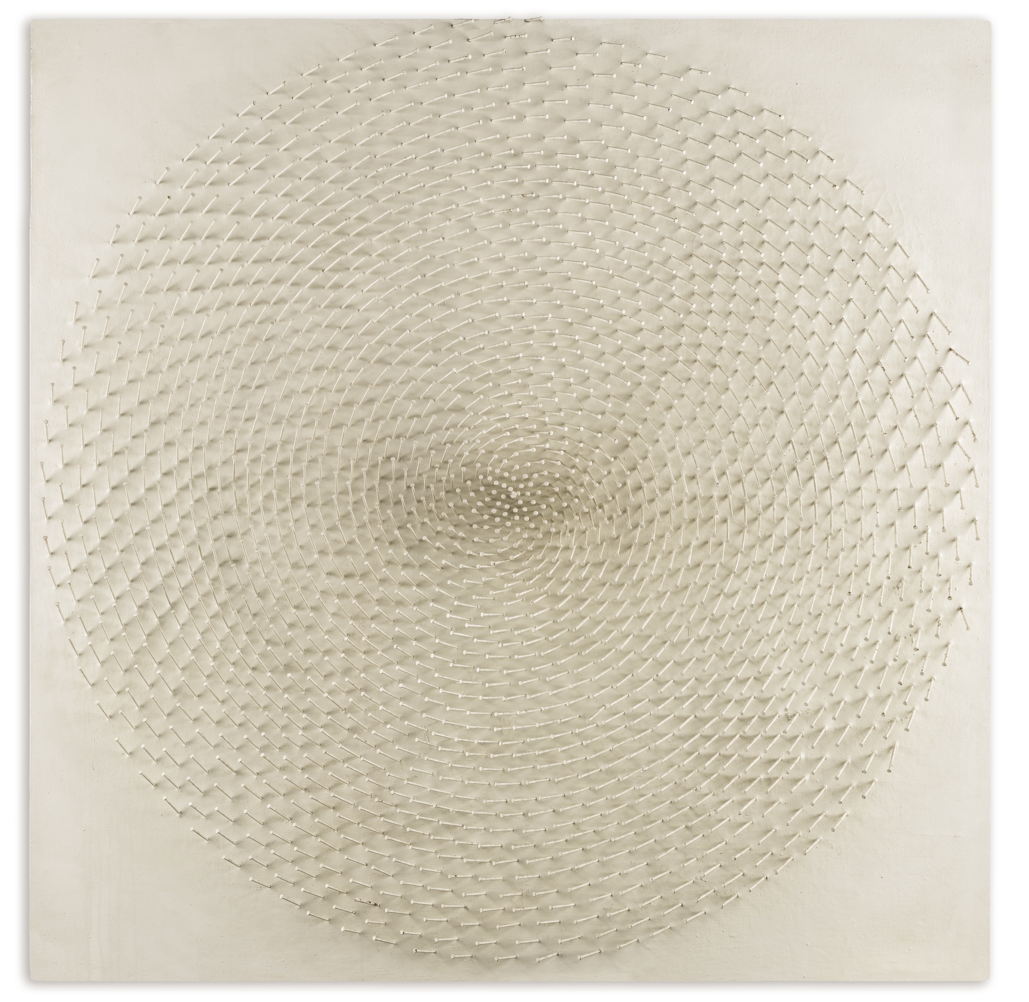 Artwork by Günther Uecker, SPIRALE, Made of acrylic and nails on canvas