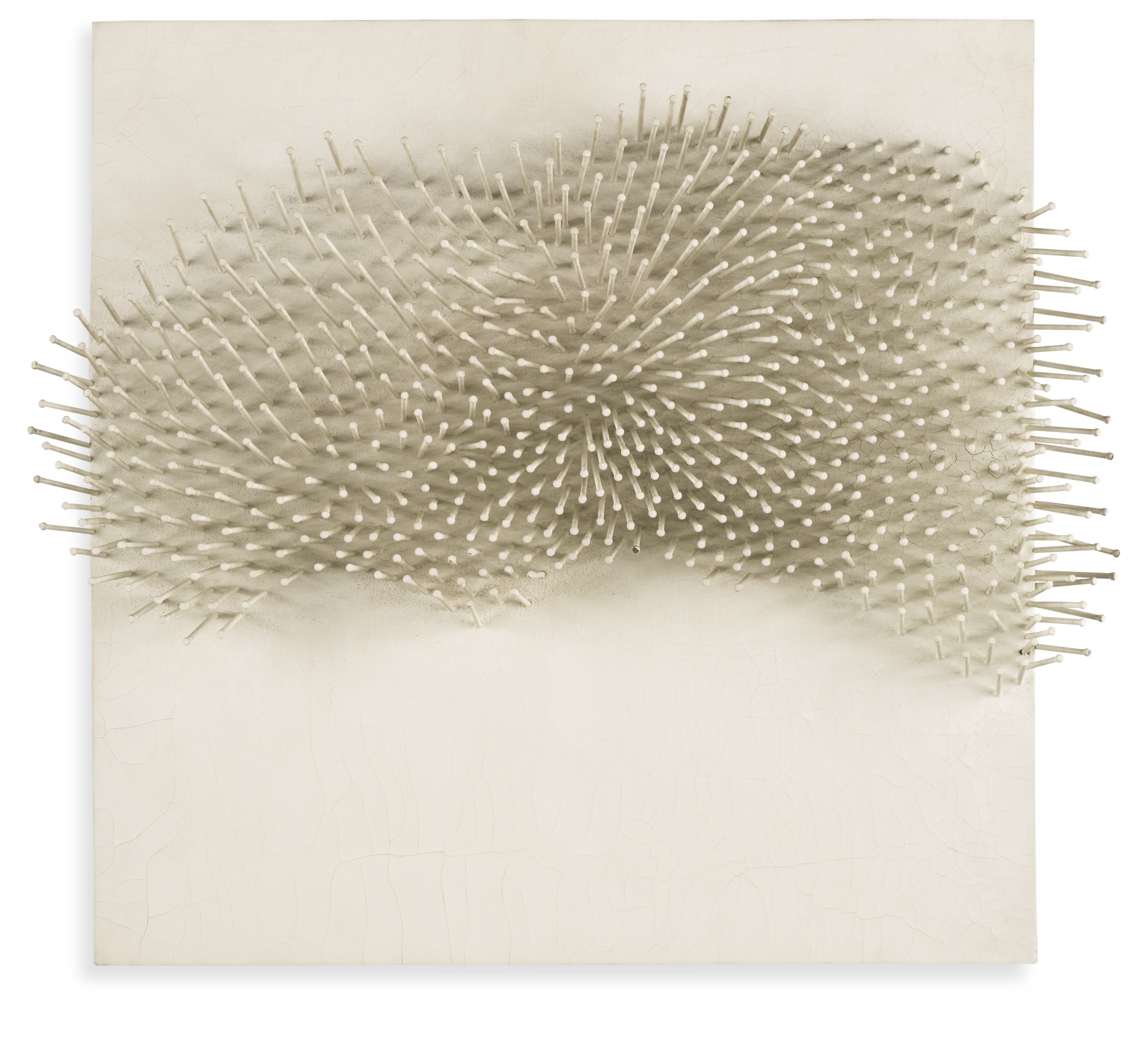 Artwork by Günther Uecker, KLEINE WOLKE, Made of acrylic and nails on canvas