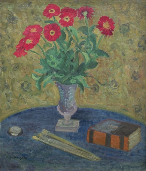 Still-life. A bunch of zinnias by Zbigniew Pronaszko