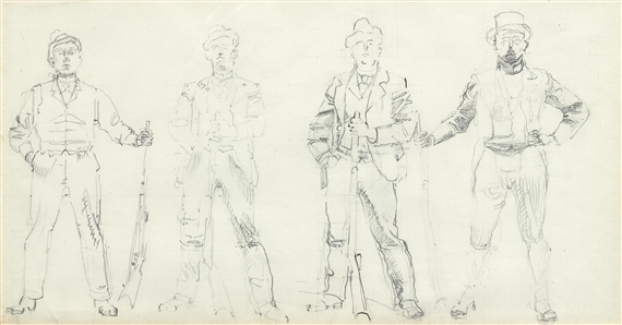 Study: Vier Waadtländer Schützen. (four marksmen from the Vaud) by Ferdinand Hodler