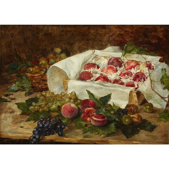 OUTDOOR STILL LIFE WITH PEACHES AND GRAPES by Thérèse Moreau de Tours, 1886