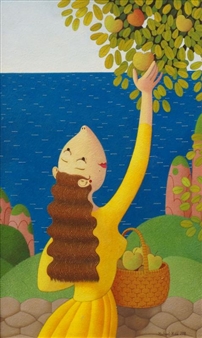 Girl picking apples from a tree - Michael Alan-Kidd