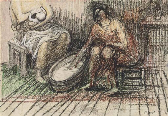 Henry Moore | Two Women Bathing a Child (1946) | MutualArt