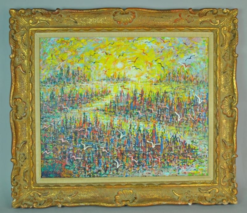 Artwork by Charles Melohs, Bird's Eye View of NY, Made of oil on canvas