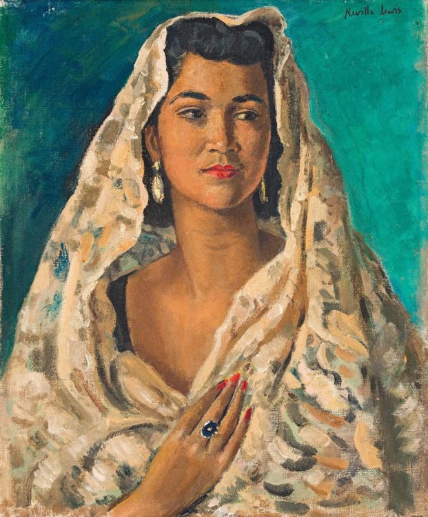 Artwork by A. Neville Lewis, Portrait of a Woman in a Mantilla, Made of Oil on canvas