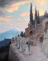 Artwork by Jacques Armand Gaston Bonneau, Procession à Malaucène au pied du mont Ventoux, Made of oil on canvas