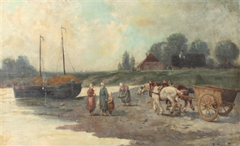 HORSE DRAWN CART ON SHORELINE - L. Harant