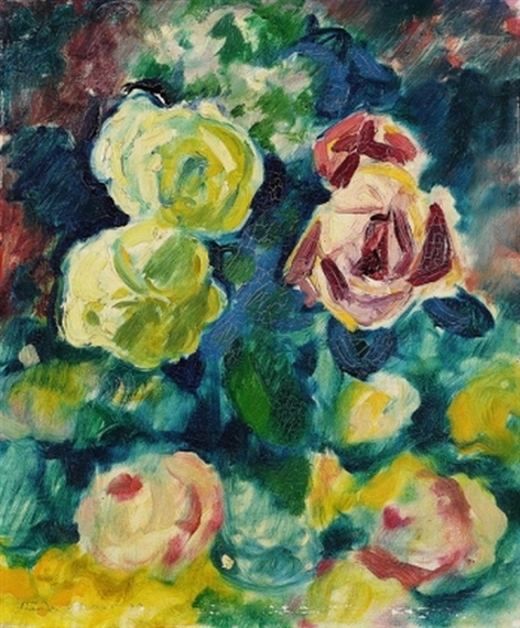 2 Works: Pfingstrosen, Porträt Einer alten Frau by Theodor Werner, 1922