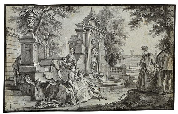 Parkszene mit Nischenbrunnen by Johann Wolfgang Baumgartner, 1750