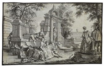 Parkszene mit Nischenbrunnen - Johann Wolfgang Baumgartner