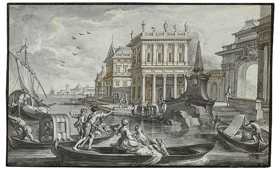 Hafenansicht mit Palast by Johann Wolfgang Baumgartner, 1750