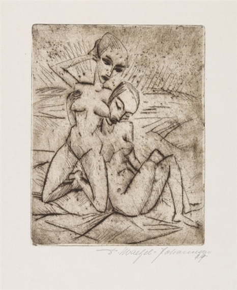 Zwei weibliche Akte vor weiter Landschaft by Dorothea Maetzel-Johannsen, 1919