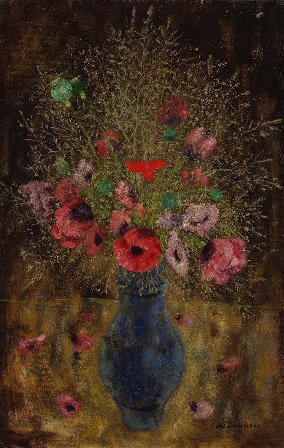 Mohnblumenstrauß in blauer Vase by Willi Müller-Hufschmid, 1930