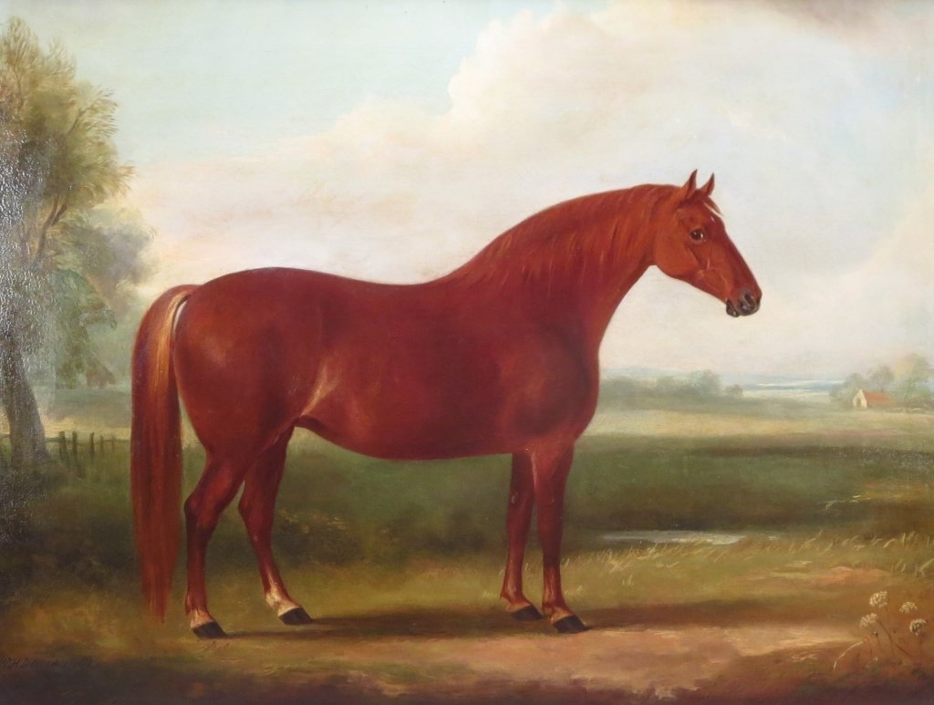 Lot 119: William Henry Davis O/C Painting of a Horse & Colt, dated