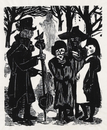 Rummelpott mit vier Figuren