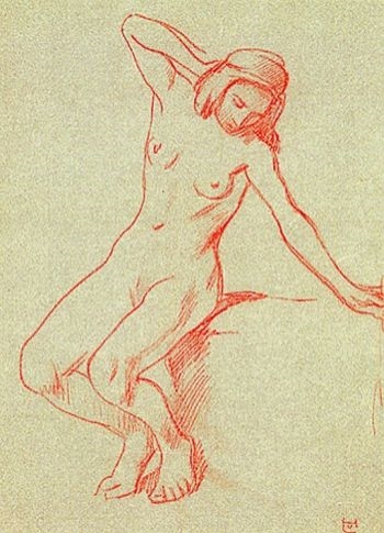 Mädchenakt am Felsen by Ludwig von Hofmann, 1900