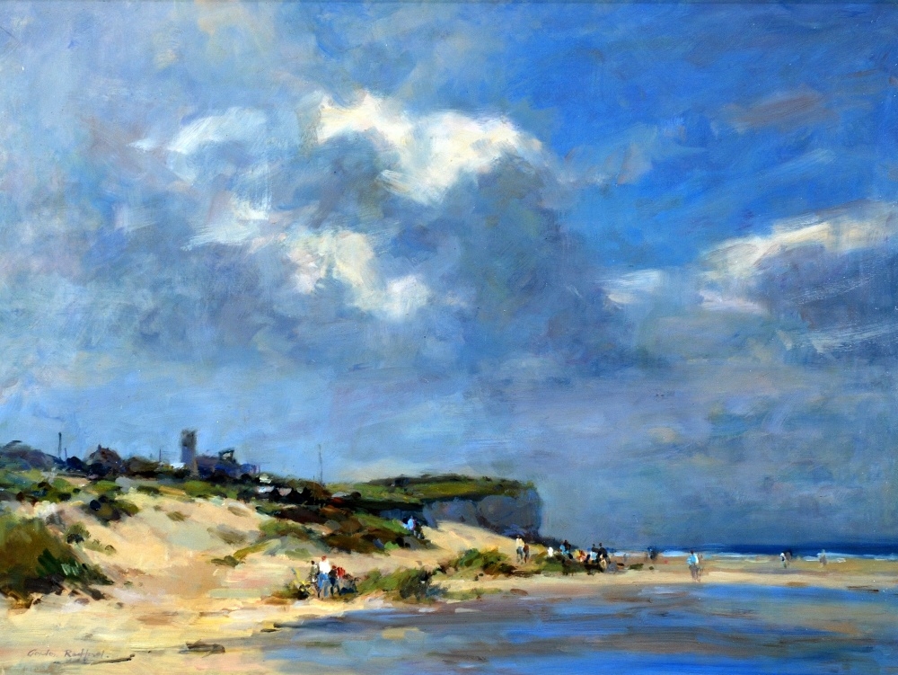 Artwork by Gordon Radford, A plein-air study of a beach scene with figures, Made of Oil painting on board