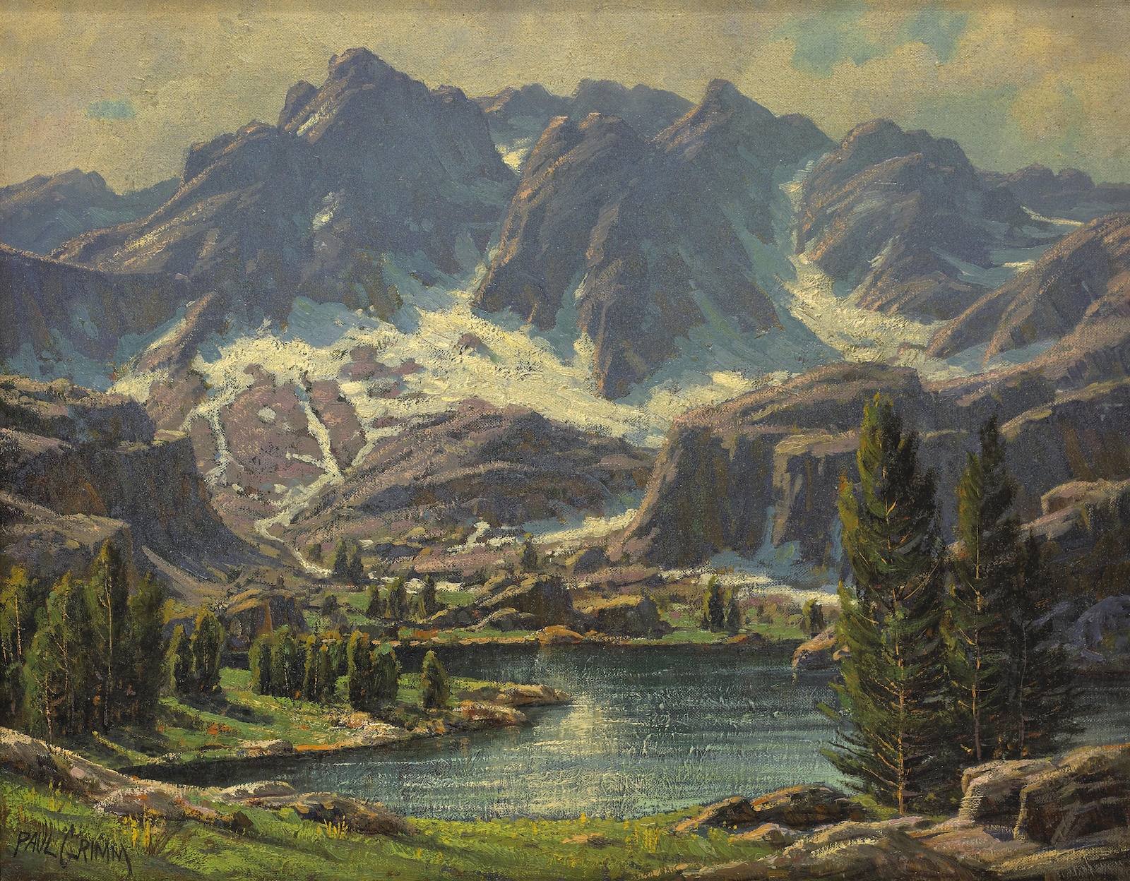 Artwork by Paul Grimm, Summit Lake, High Sierra, Made of oil on canvas board