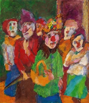 Gruppe mit Maske und Blumenhut - Willem Grimm