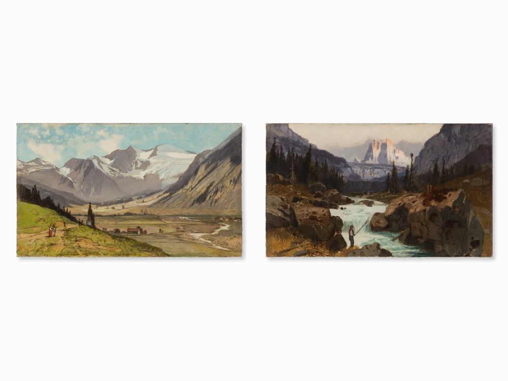 Artwork by Karl Heffner, Pair of Alpine Landscapes, Made of Oil on wood