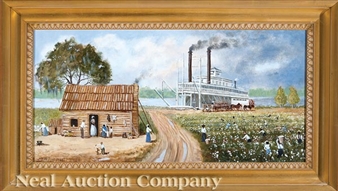 Cabin Scene, Picking Cotton and Loading Steamboat with      Bales of Cotton - Al DeForest