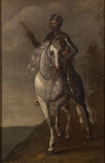 Spanish School, 17th Century | Mounted horseman in full armour on a ...