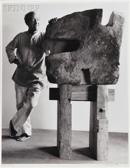 Portrait of Isamu Noguchi with Sculpture. - Arthur Mones