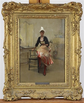 Seated Woman with Striped Dress - Kate S. Earle