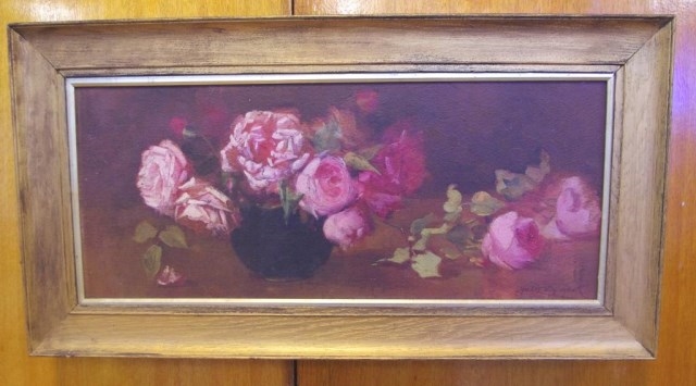 Artwork by Hetty Dymock, Untitled bowl of roses, Made of oil on board