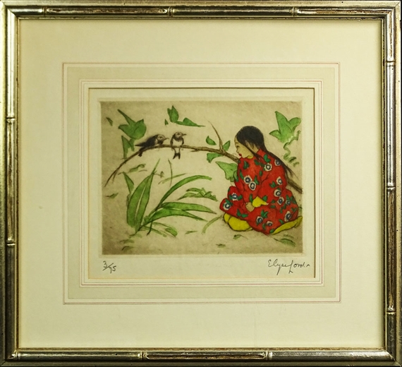 Young Chinese Girl With Birds by Elise Ashe Lord