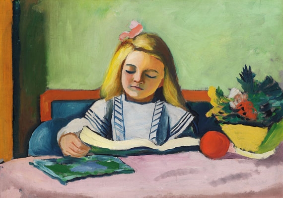 Artwork by August Macke, Blondes Mädchen mit Buch, Made of Oil on canvas