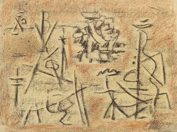 Linienfigur mit Gigant by Willi Baumeister, 1949