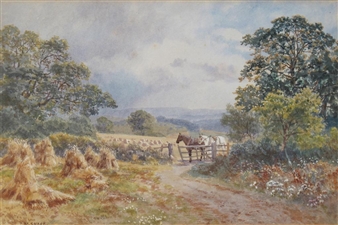 Horses by a gate in a wheatfield - Martin Snape