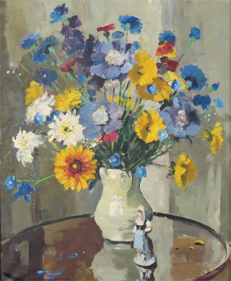 Still life with flowers in a vase by Edward Wesson