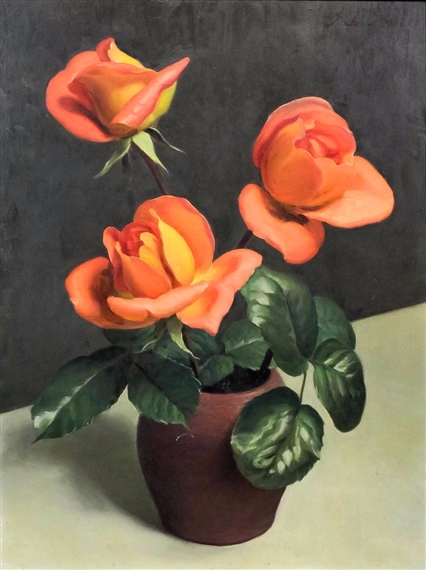 Red Roses in a Stone Jar by John Bulloch Souter