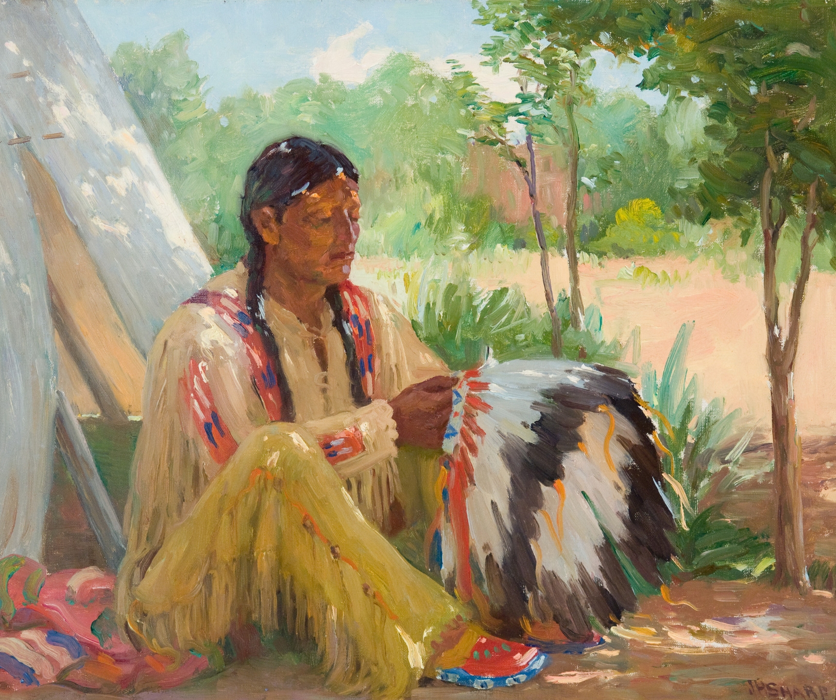 Joseph Henry Sharp | The War Bonnet Maker | MutualArt