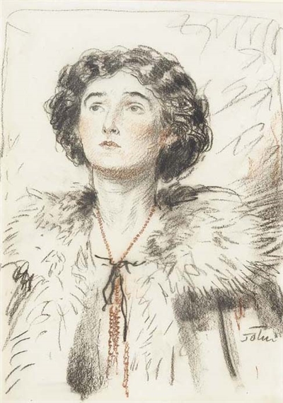 The Fur Collar, Portrait of Helen Georgiana Grant by Augustus Edwin John, circa 1905