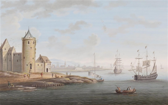 2 works: Harbour scenes with ships at anchor - Johann Conrad Kleemann
