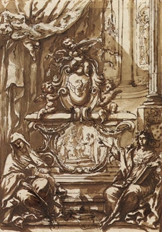 A monument to Pope Gregory XIII, crowned by putti and flanked by allegories of Faith and Charity - Antonio Filippini