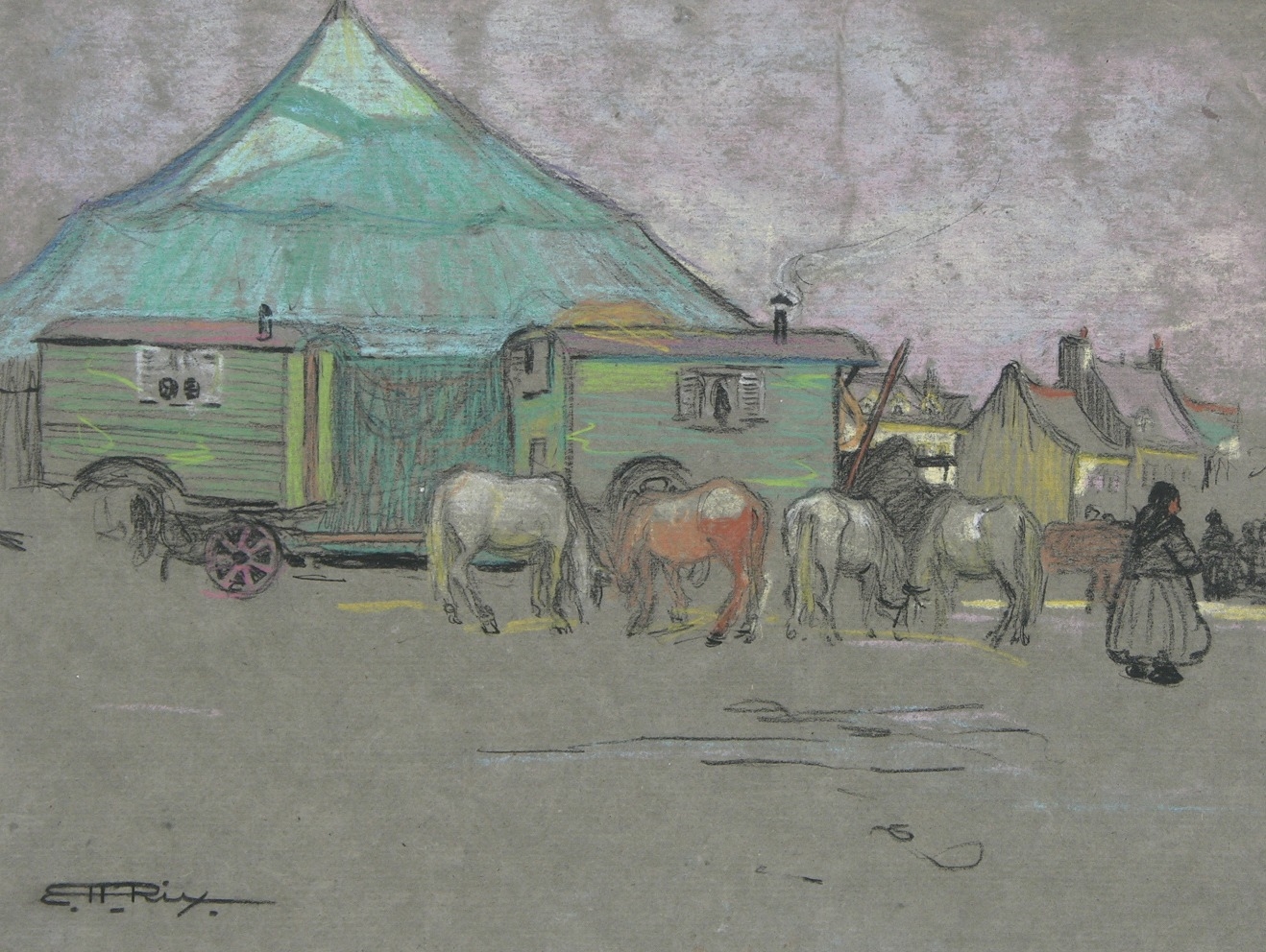 Artwork by Emily Hilda Nicholas, Illustration for "An Artist's Colony in Picardy", Made of Pastel and chalk on charcoal paper