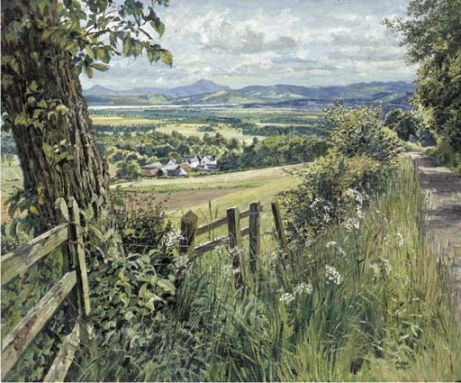 Midsummer, Carse of Gowrie, Perthshire. Overlooking Mill Hill Farm, Mill Hill House and Rossie Priory Estate by James McIntosh Patrick‏, 1952