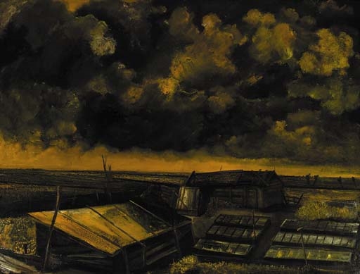 Greenhouses in a polder landscape by Hendrik Chabot, circa 1935-1939
