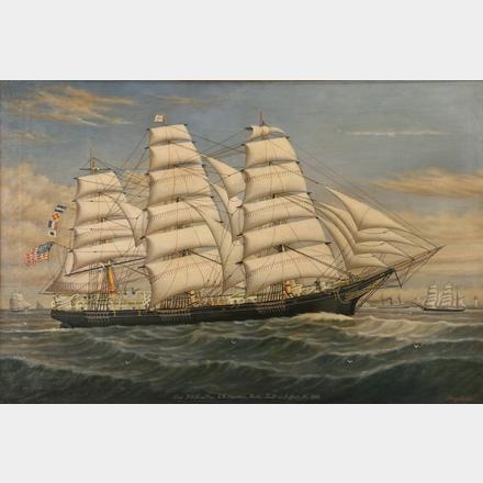 Marine Portrait of the Ship  P. R. Hazeltine, E. H. Harriman, Master, built at Belfast, Maine 1876 by Percy Sanborn, circa 1930