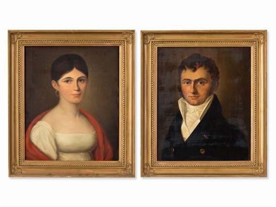 Pair of Biedermeider Portraits by German School, 18th Century, circa 1830