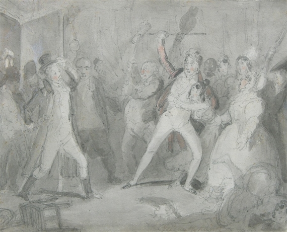 A rowdy domestic scene by George Cruikshank