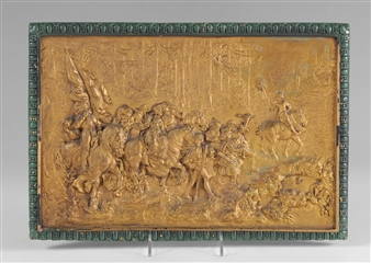 Depicts a Large Procession of Soldiers and Villagers on Foot and Horseback Approaching a Kingdom - Maurice Delannoy