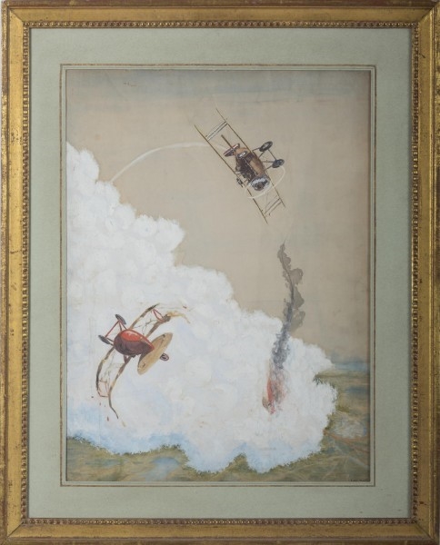 Artwork by John Lavalle, 2 Works: Two World War I Scenes of Air Combat Over France, Made of watercolor and gouache