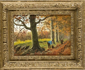 Pilzsammler an herbstlicher Waldallee - Johan Georg Gerstenhauer